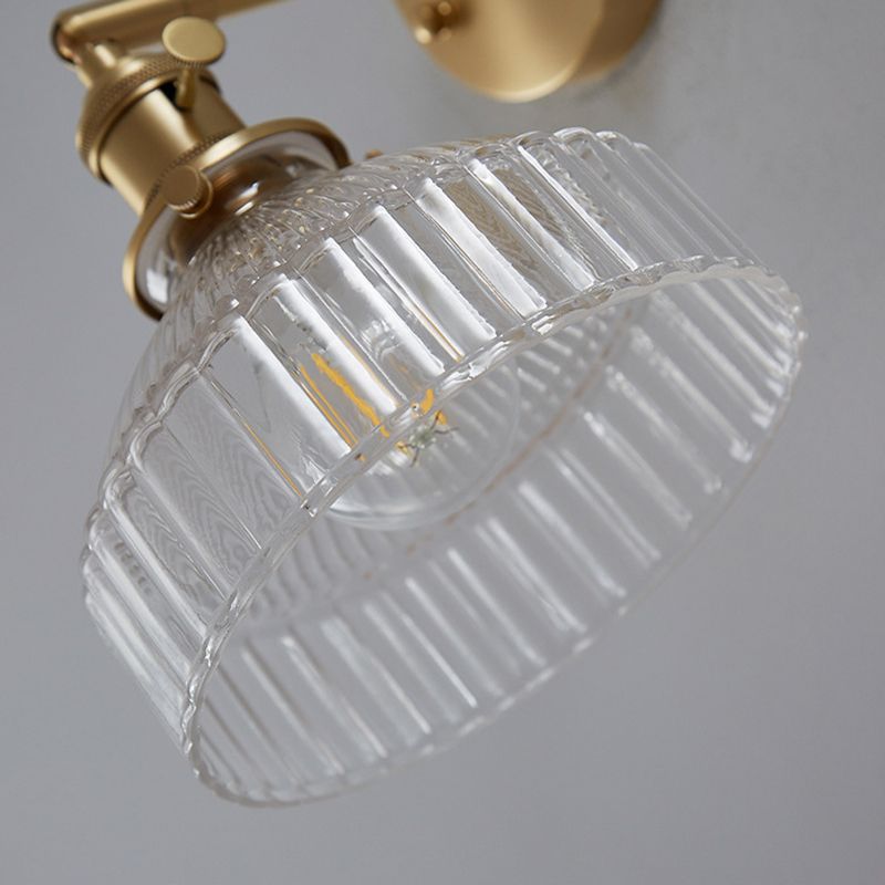 Ribbed Glass Wall Light Sconce in Gold Finish for Bedroom