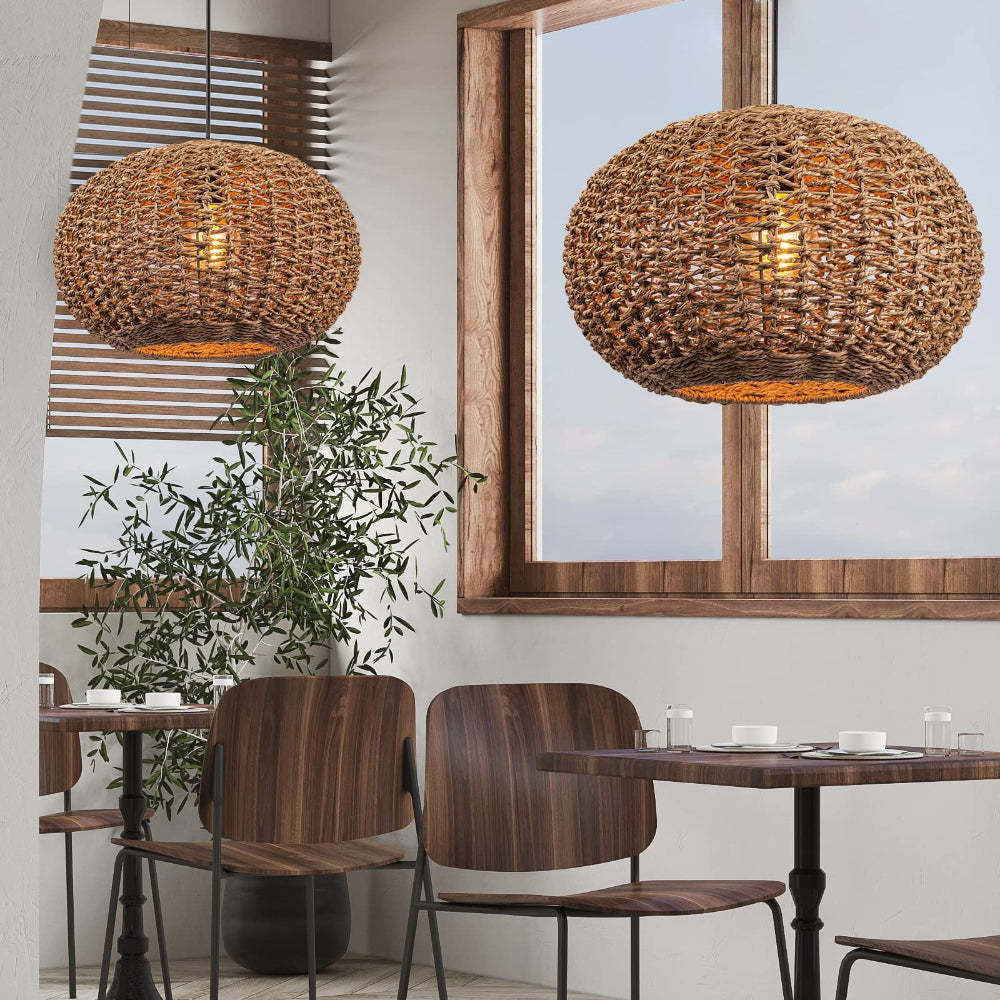 Lamppo Pendant Lights Handwoven Rattan Hanging Light Wicker Lamp Shade ...