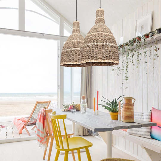 Lamppo Pendant Lampshade Bell Rattan Woven Pendant Light Kitchen Island