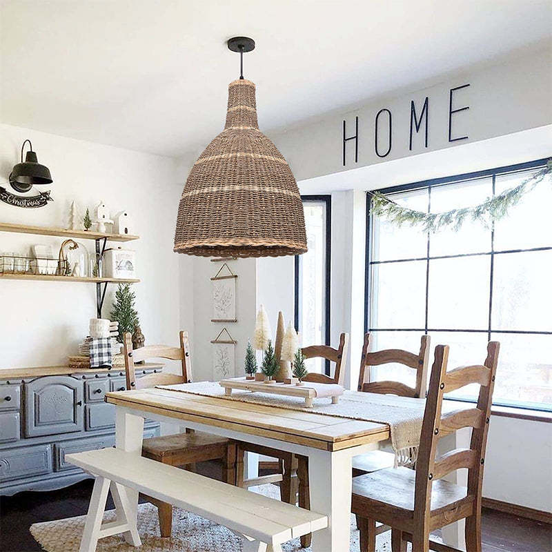 Lamppo Pendant Lampshade Bell Rattan Woven Pendant Light Kitchen Island