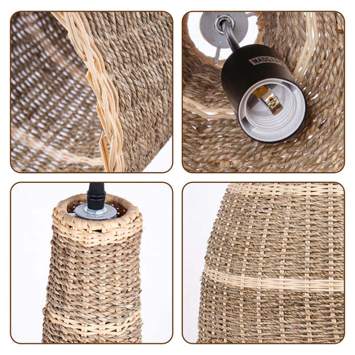 Lamppo Pendant Lampshade Bell Rattan Woven Pendant Light Kitchen Island