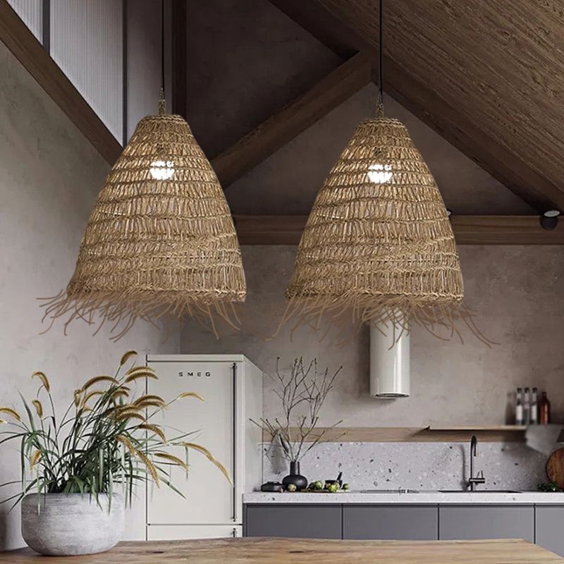 Modern Style Cone Shape Pendant Lighting Rattan