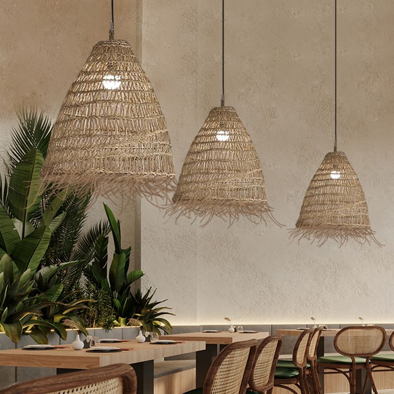 Modern Style Cone Shape Pendant Lighting Rattan