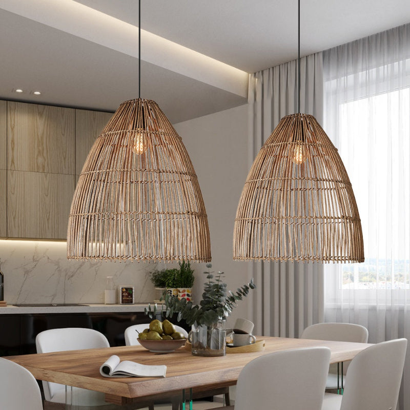 Farmhouse Boho Rattan Pendant Lights for Dining Room