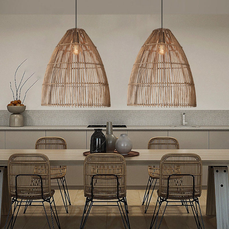 Farmhouse Boho Rattan Pendant Lights for Dining Room