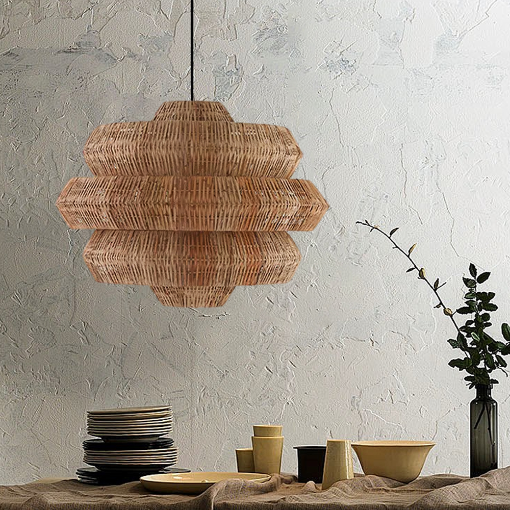 Japanese Style Rattan Multi-Tiered Honeycomb-Shaped Pendant Lights