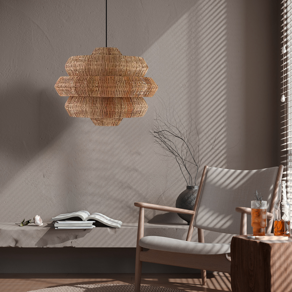 Japanese Style Rattan Multi-Tiered Honeycomb-Shaped Pendant Lights