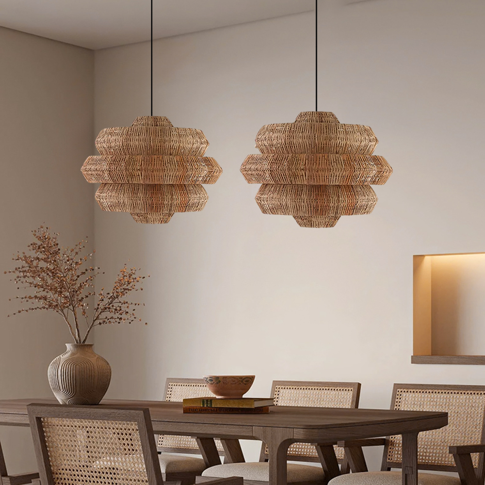 Japanese Style Rattan Multi-Tiered Honeycomb-Shaped Pendant Lights