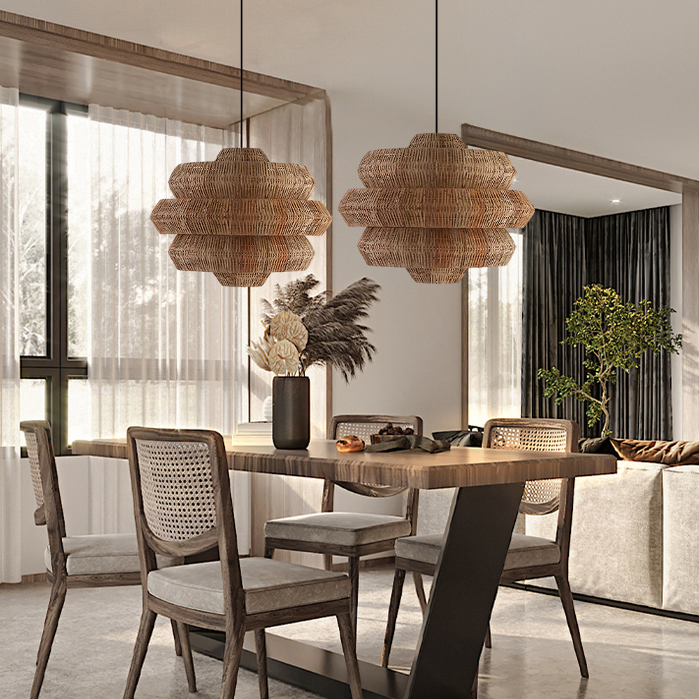 Japanese Style Rattan Multi-Tiered Honeycomb-Shaped Pendant Lights
