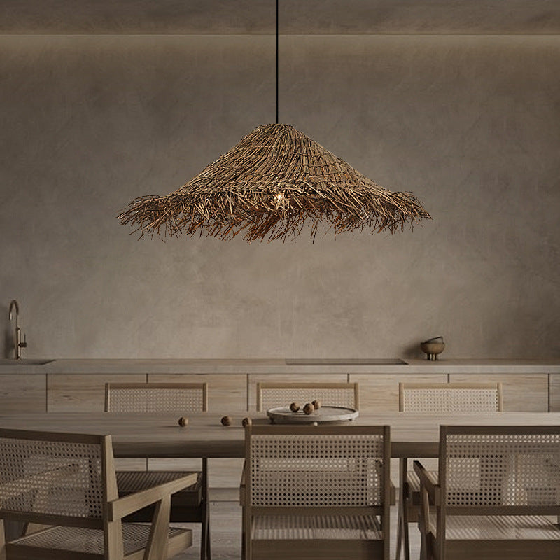 Rattan Tassell Straw Hat Pendant Lights