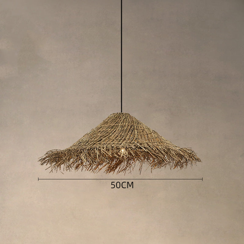 Rattan Tassell Straw Hat Pendant Lights