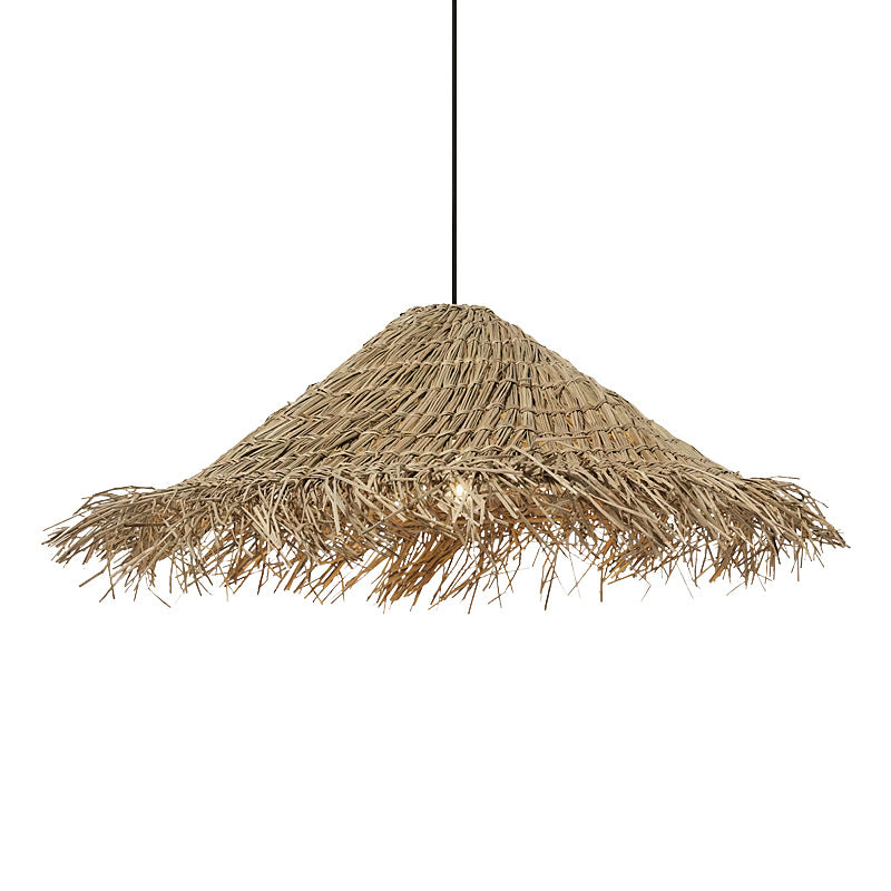 Rattan Tassell Straw Hat Pendant Lights