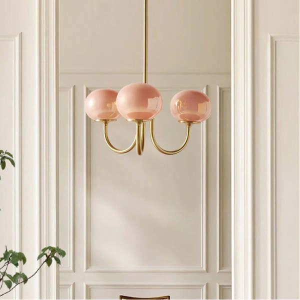 Soft Pink Glass Pendant Light Fixture