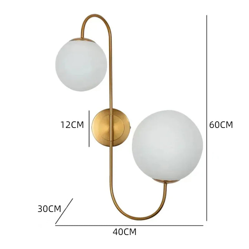 Modern Wall Lamp White Globe Glass Shade 2-Light