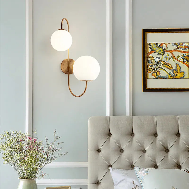 Modern Wall Lamp White Globe Glass Shade 2-Light