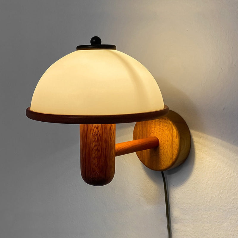 Vintage Wooden Wall Lamp Glass Shade