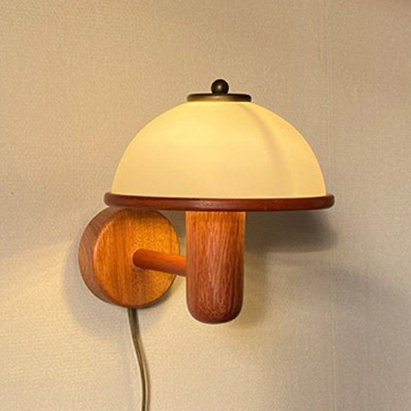 Vintage Wooden Wall Lamp Glass Shade