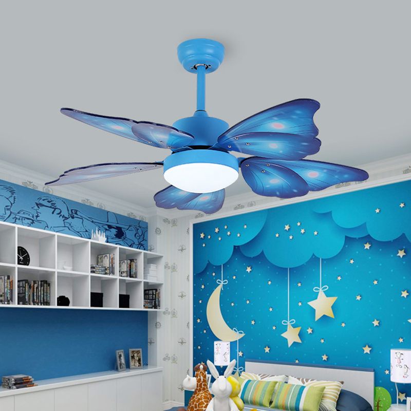 LED Acrylic Ceiling Fans Kids Pink/Blue 5 Butterfly Wing Blades Bedroom 42" Wide