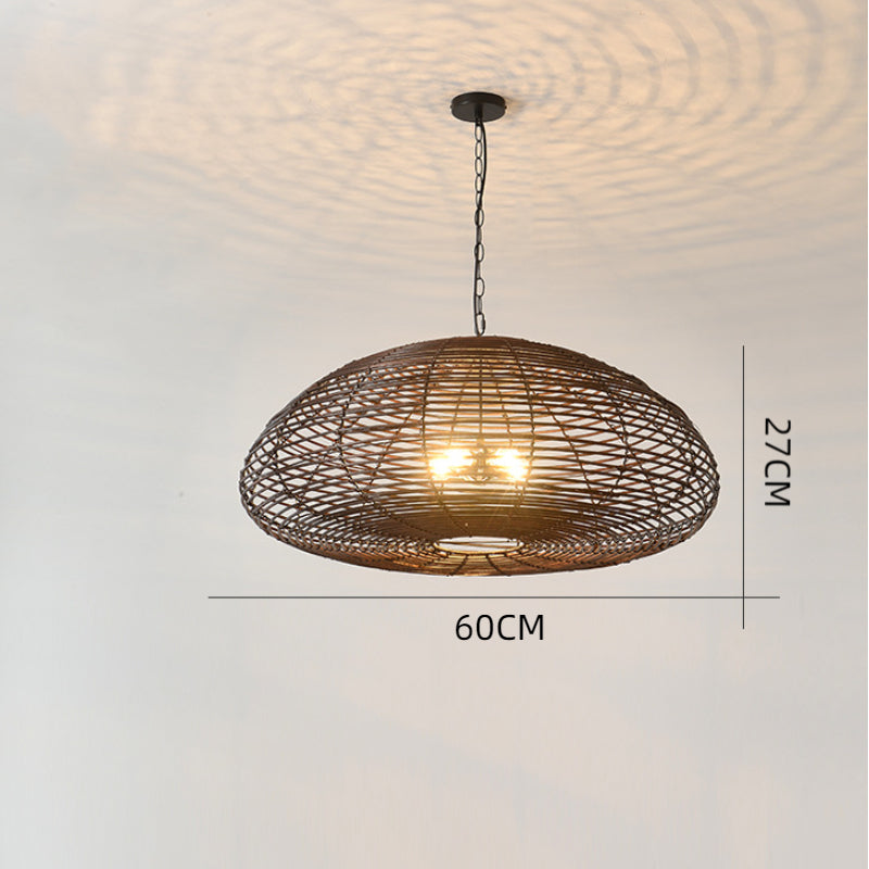 Dark Brown Rattan Pendant Light Farmhouse Kitchen Lampshade