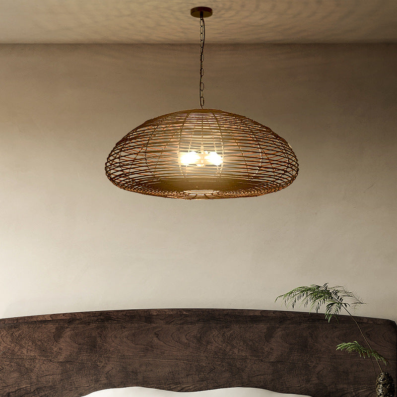 Dark Brown Rattan Pendant Light Farmhouse Kitchen Lampshade