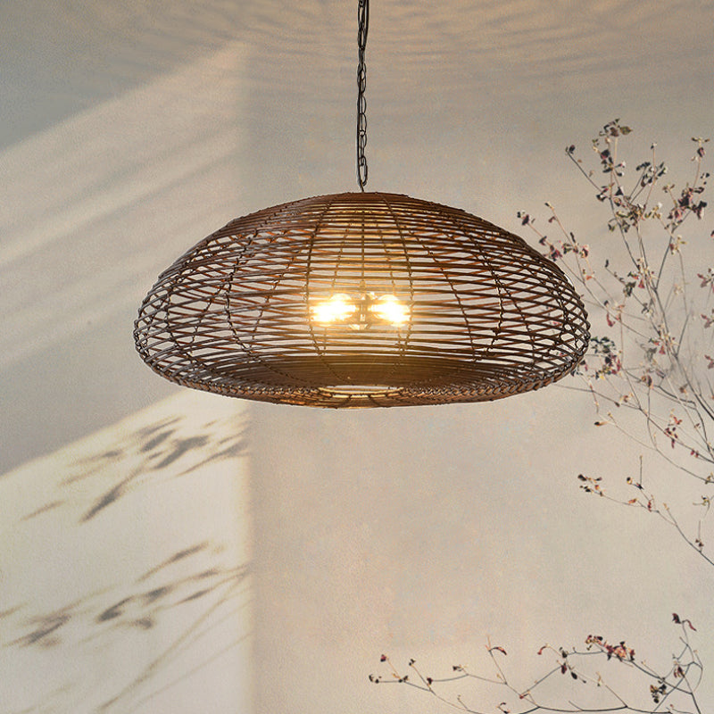 Dark Brown Rattan Pendant Light Farmhouse Kitchen Lampshade