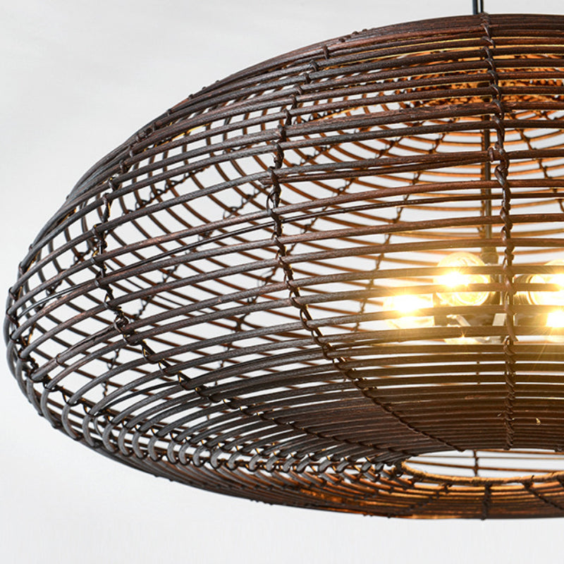 Dark Brown Rattan Pendant Light Farmhouse Kitchen Lampshade