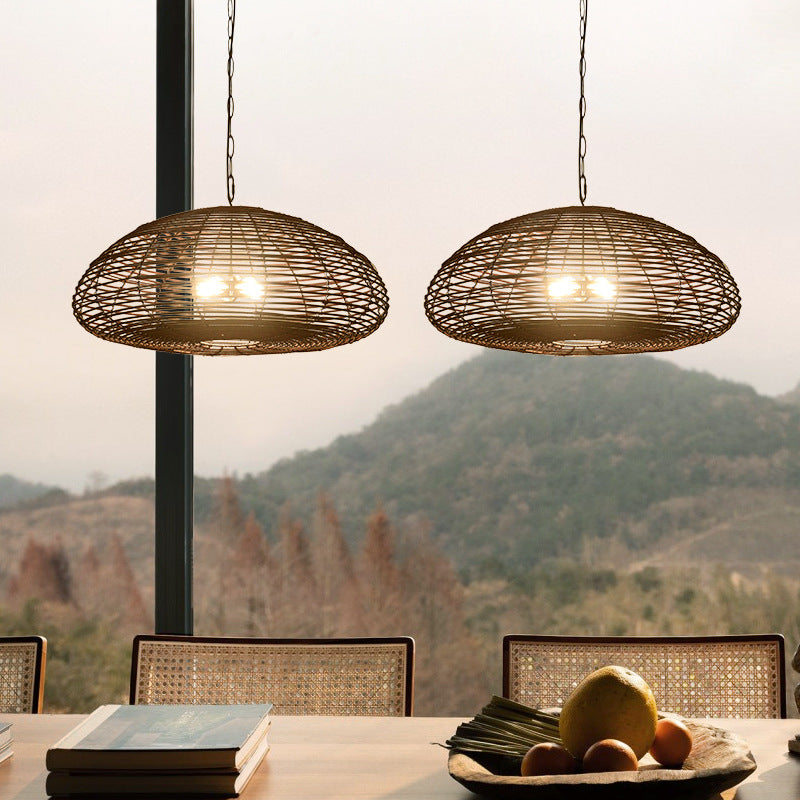 Dark Brown Rattan Pendant Light Farmhouse Kitchen Lampshade