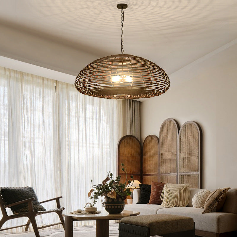 Dark Brown Rattan Pendant Light Farmhouse Kitchen Lampshade