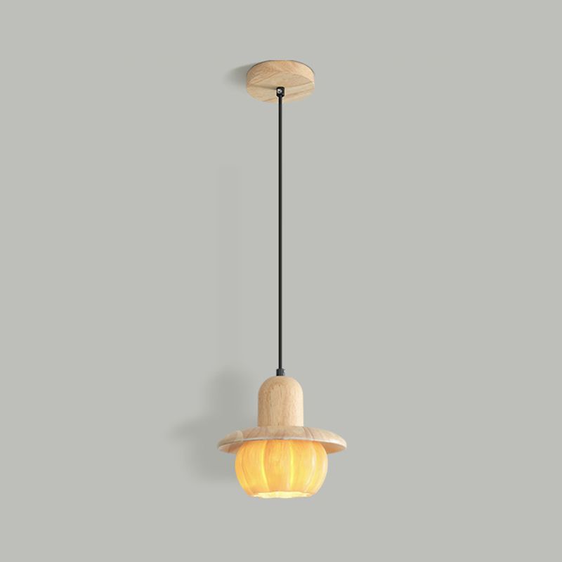 Modern Wood Pendant Light with Yellow Resin Shade