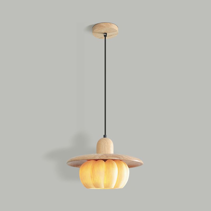 Modern Wood Pendant Light with Yellow Resin Shade