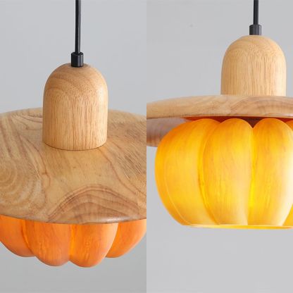 Modern Wood Pendant Light with Yellow Resin Shade