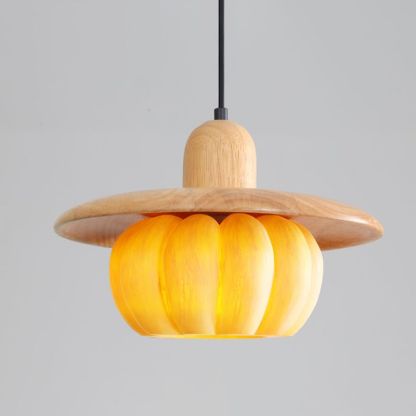 Modern Wood Pendant Light with Yellow Resin Shade