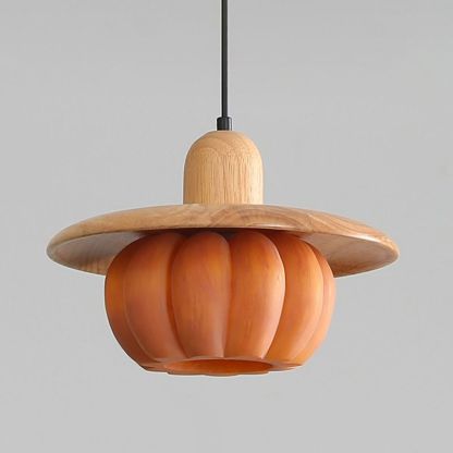 Modern Wood Pendant Light with Yellow Resin Shade