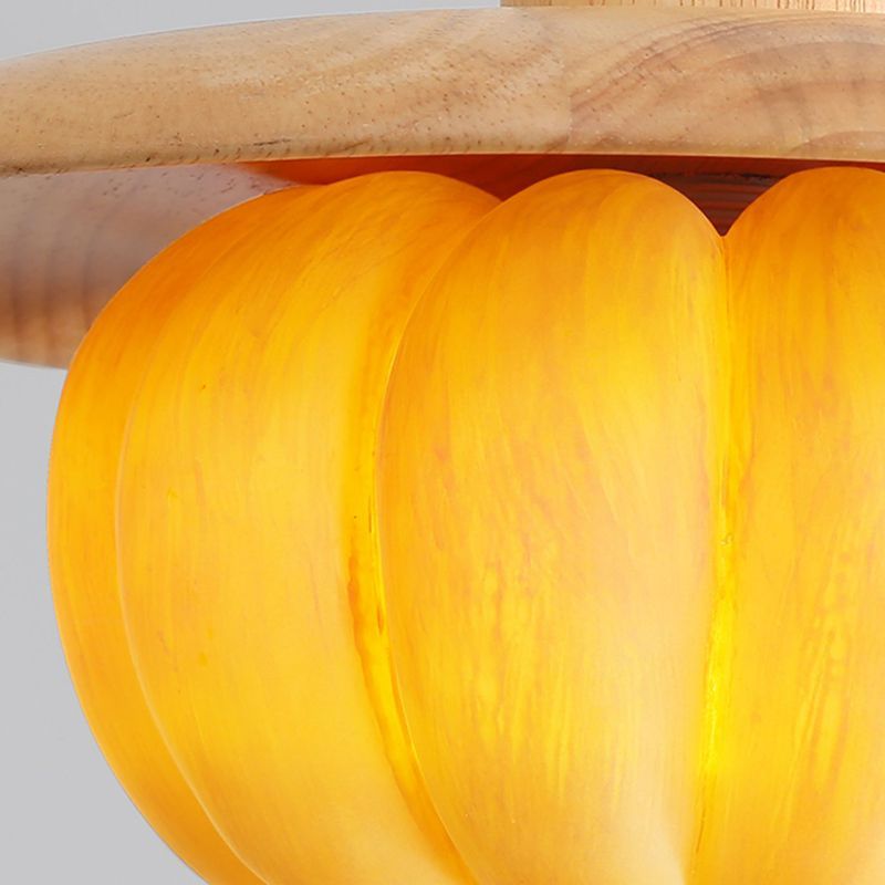 Modern Wood Pendant Light with Yellow Resin Shade