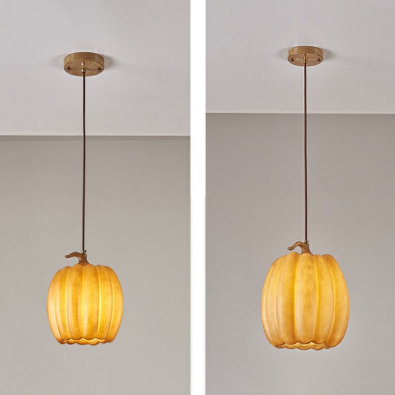 Yellow Pumpkin Pendant Lights with Resin Shade Modern Cylinder
