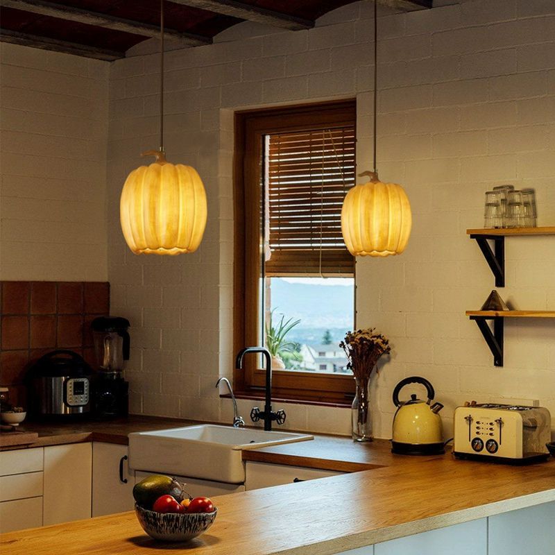 Yellow Pumpkin Pendant Lights with Resin Shade Modern Cylinder