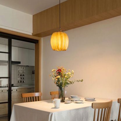 Yellow Pumpkin Pendant Lights with Resin Shade Modern Cylinder