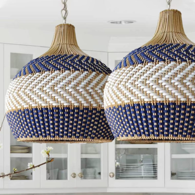 Handwoven Blue White Rattan Pendant Light Design Trends