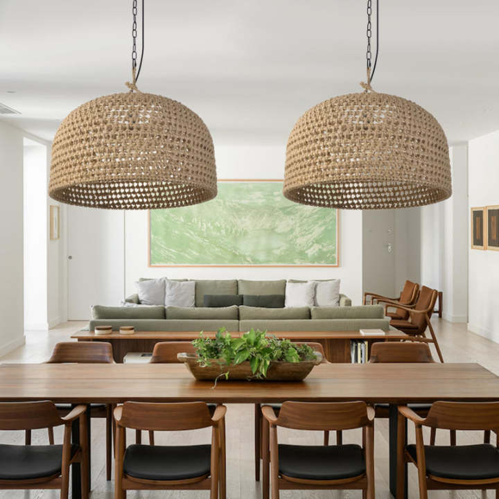 Lamppo Pendant Lights Retro Rattan Chandelier Hemp Rope Woven Lampshade ...