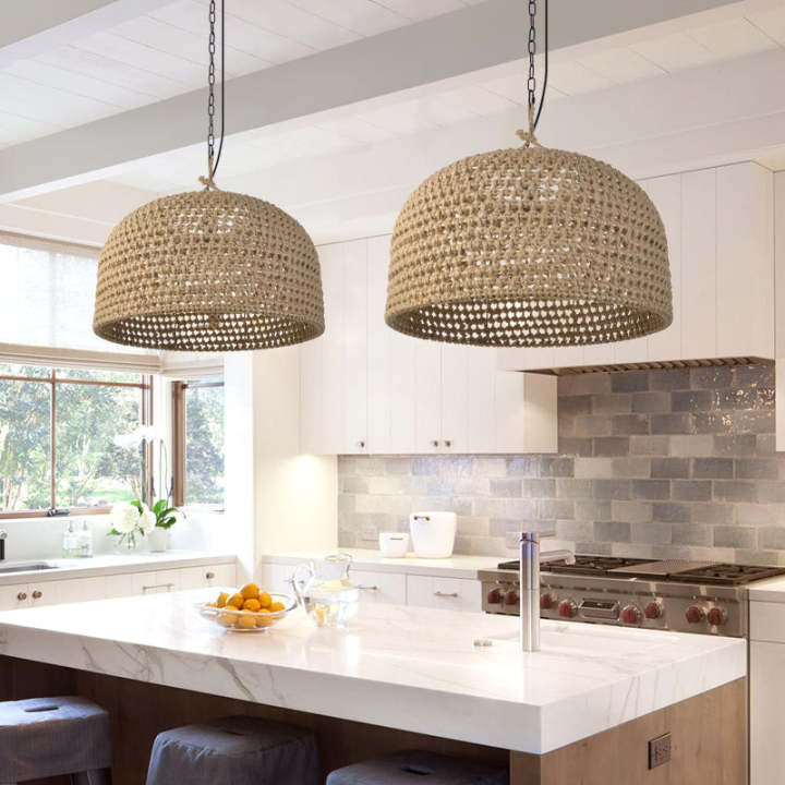 Lamppo Pendant Lights Retro Rattan Chandelier Hemp Rope Woven Lampshade ...