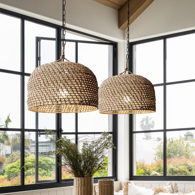 Retro Pendant Lights Hemp Rope Woven Lampshade