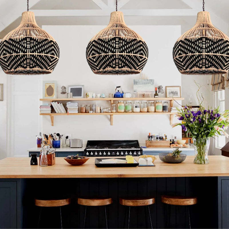 Black Pattern Vintage Handwoven Rattan Pendant Light – Lamppo US