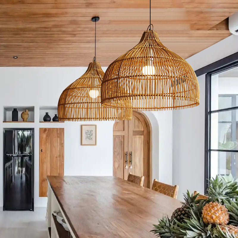 Simple Hand-woven Rattan Pendant Light Dining Room Kitchen Hanging Lamp