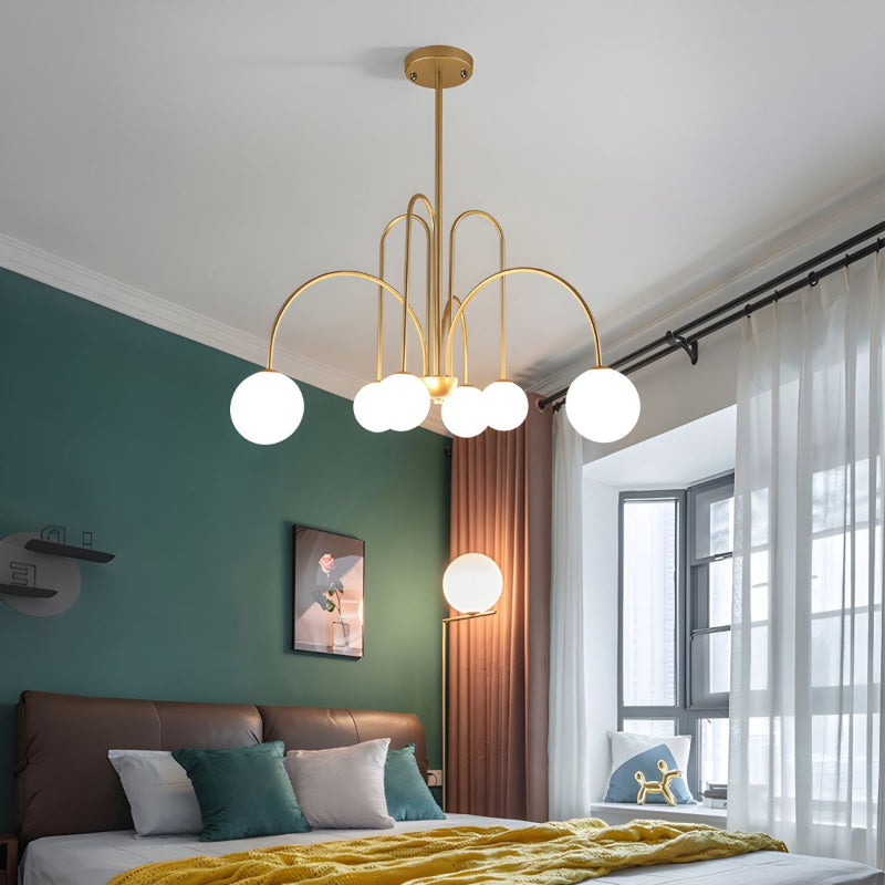 Modern Iron Chandelier with White Glass Shade