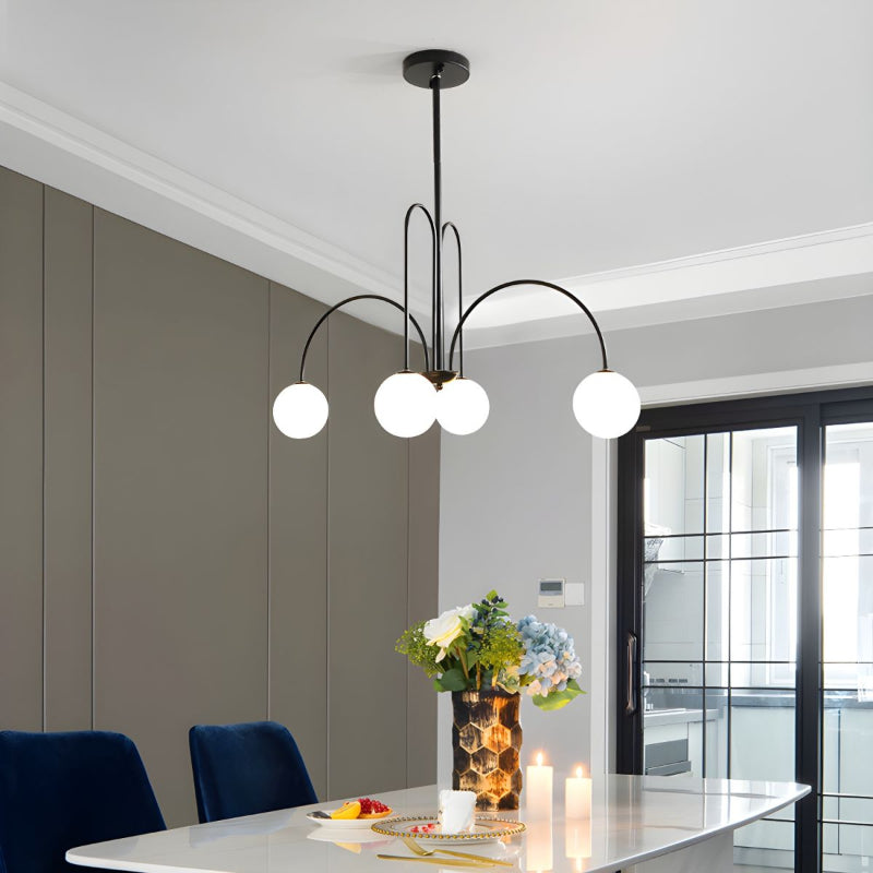 Lamppo Glass Chandelier Modern Globe Pendant Light Lacquered Iron Chandelier with White Glass Shade