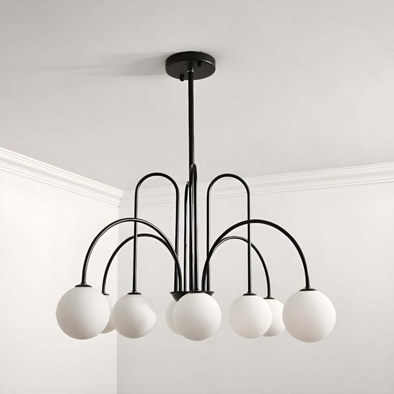 Modern Iron Chandelier with White Glass Shade