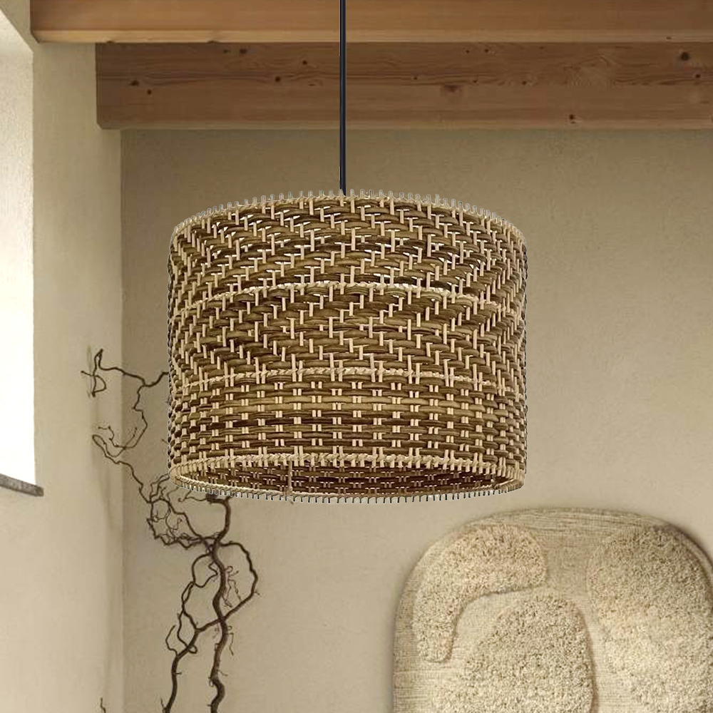 Montecito Drum Shape Rattan Pendant Light for Kitchen Islands