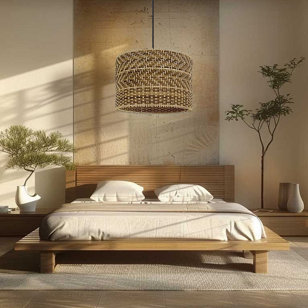 Montecito Drum Shape Rattan Pendant Light for Kitchen Islands