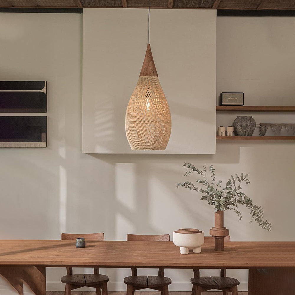 Wabi-sabi Retro Living Room Rattan Pendant Light Solid Wood Restaurant Lampshade