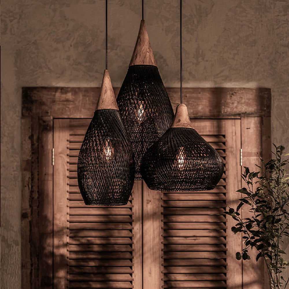 Wabi-sabi Retro Living Room Rattan Pendant Light Solid Wood Restaurant Lampshade